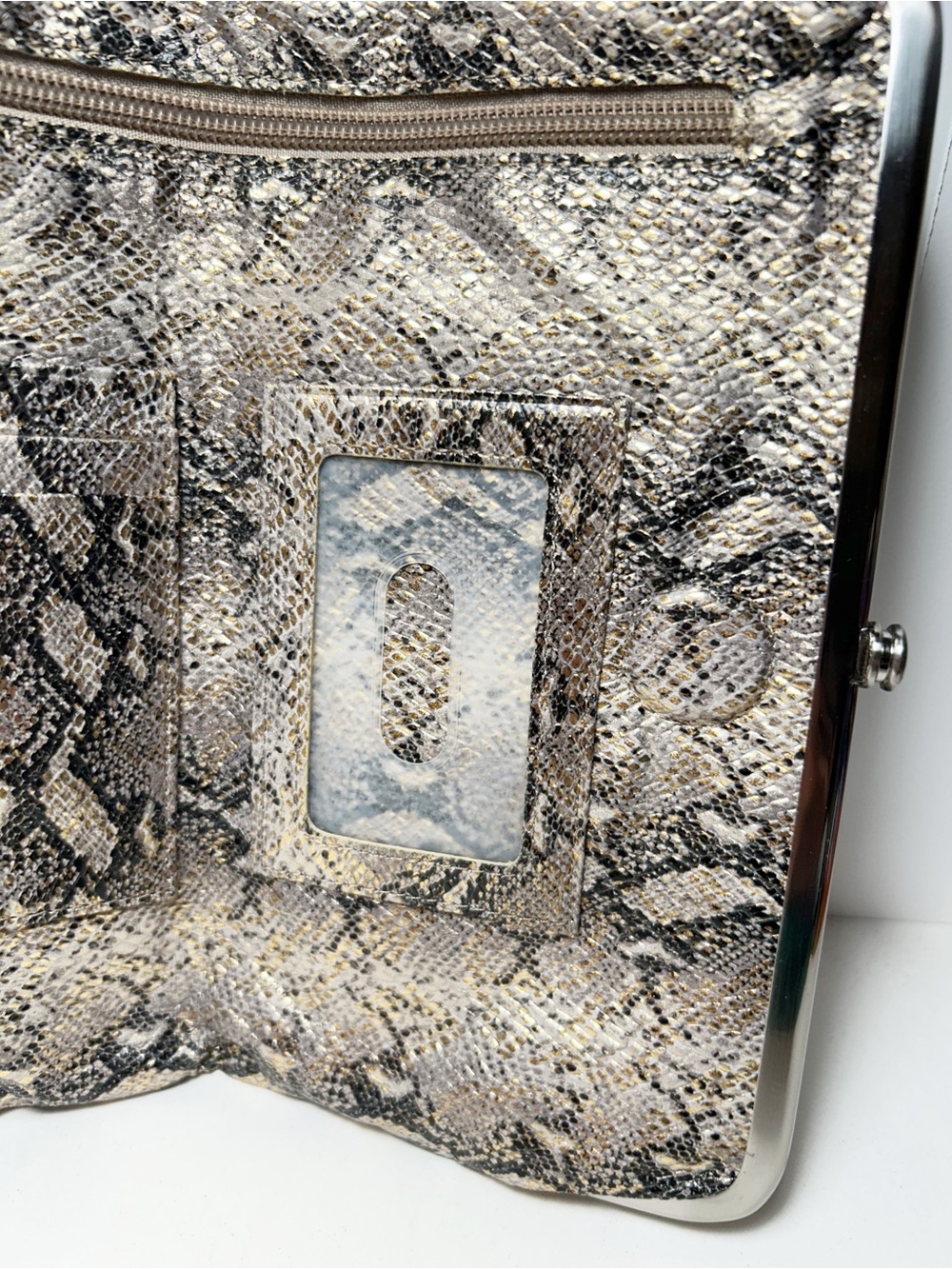 Hobo International Lauren Glam Snake Leather Clutch Wallet with Kiss Locks - Picture 5 of 14